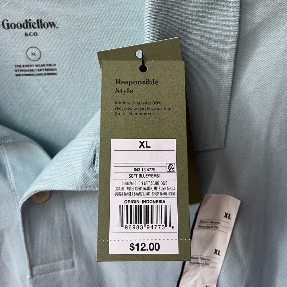 Goodfellow & Co Short Sleeve Every Wear Polo Shirt Mens XL Soft Blue Stretch NWT - Picture 2 of 8